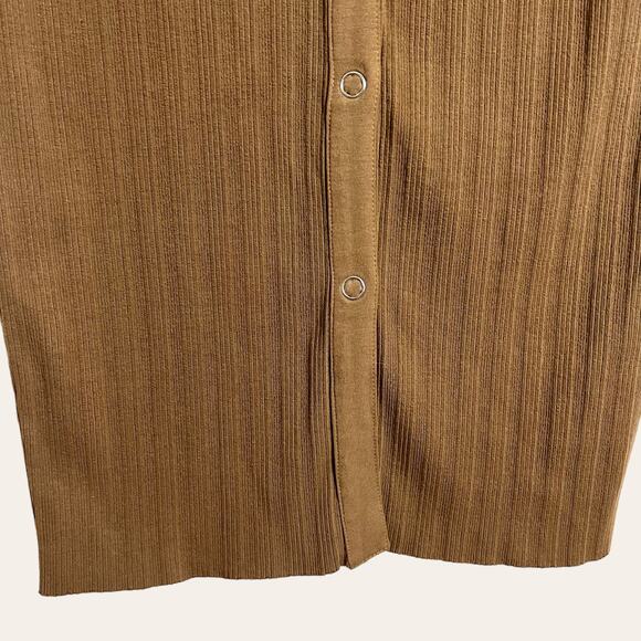 Enza Costa Brown Rib Knit Snap Button Down Midi Skirt Size Large New - Picture 5 of 7